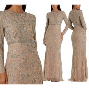 MAC DUGGAL 5124 Mocha Long Sleeve Beaded Evening Gown Size 14 NWT $598